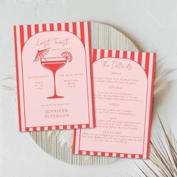 beach boho red pink bachelorette party itinerary invitation