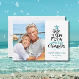 Small Beach Christmas Invitations Front View