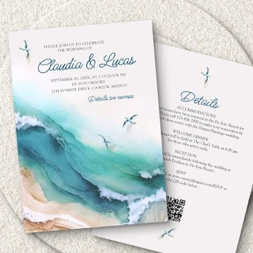 beach destination details qr code wedding invitation