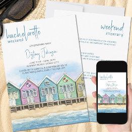 Small Beach Huts Bachelorette Weekend Itinerary Invitation Front View