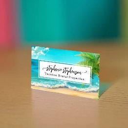 Small Beach Palm Tree Tropical Spa Travel Vacation Business Invitations Front View