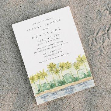 beach palm trees tropical watercolor bridal shower invitation