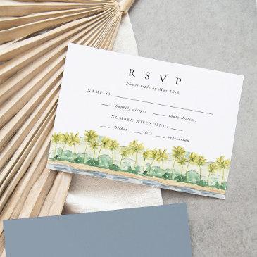 beach palm trees tropical watercolor wedding rsvp
