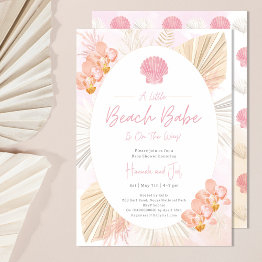 Small Beach Seashell Pink Boho Ocean Girl Baby Shower Invitation Front View