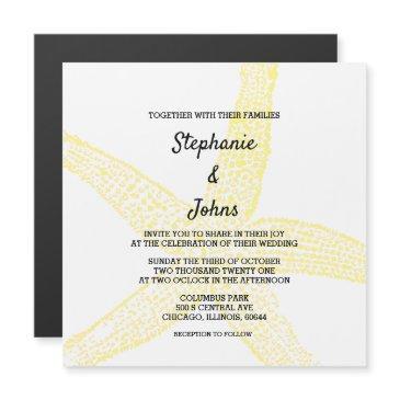 beach starfish nautical yellow white theme wedding magnetic invitation