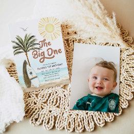 Small Beach Summer Gender Neutral 1st Birthday Invitation Front View