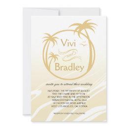 Small Beach Surf Palm Logo Wedding | Sand Invitation Front View