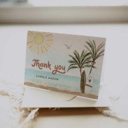 Small Beach Surfing Baby Shower Thank You Invitations Front View