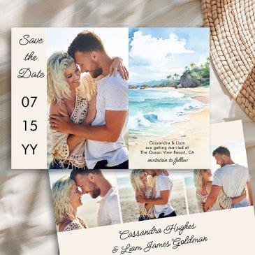 beach themed 4 photo wedding save the date
