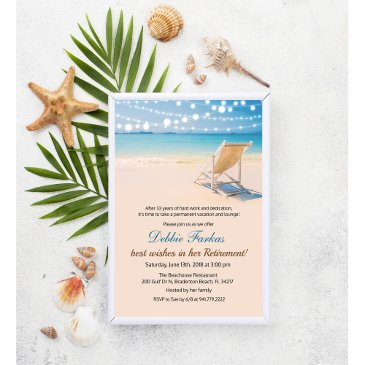 beach themed retirement lounge chair invitation
