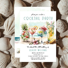 Small Beach Tropical Cocktails 50th Birthday Party Invitation Front View