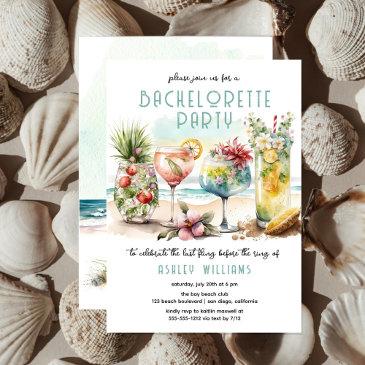 beach tropical cocktails bachelorette party invitation
