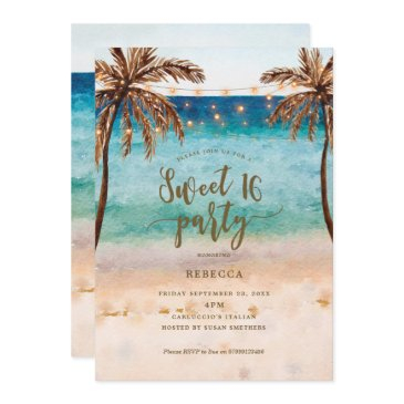 beach tropical modern sweet 16 invitation