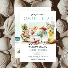Small Beach Tropical Themed Cocktails Retirement Party Invitation Front View