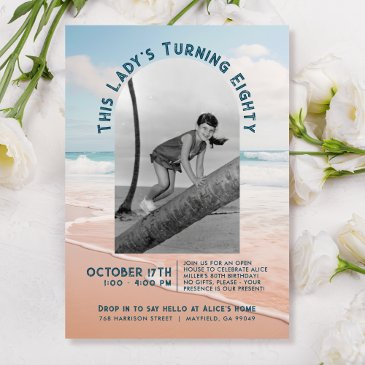 beach vintage photo 80th birthday open house invitation