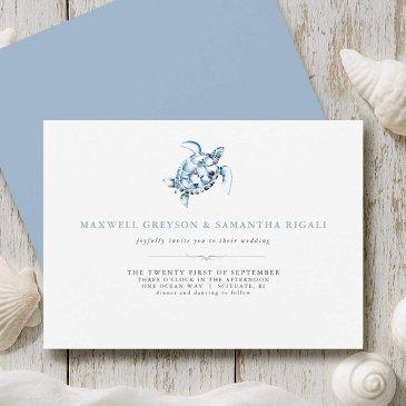 beach wedding blue sea turtle invitation