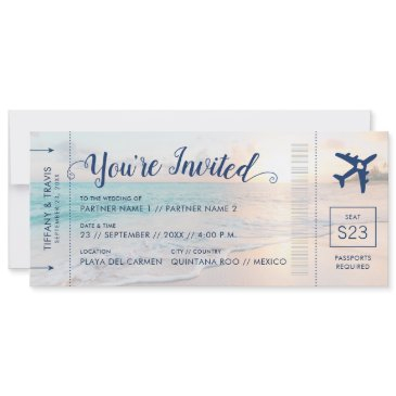 beach wedding boarding pass all-in-one invitation