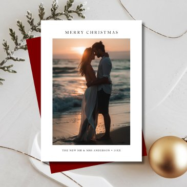 beachy newlywed christmas tropical sunset photo holiday invitations