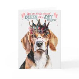 Small Beagle Dog Queen For A Day Funny Birthday Invitations Front View