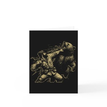 bear funny man punching bear retro vintage hunting invitations