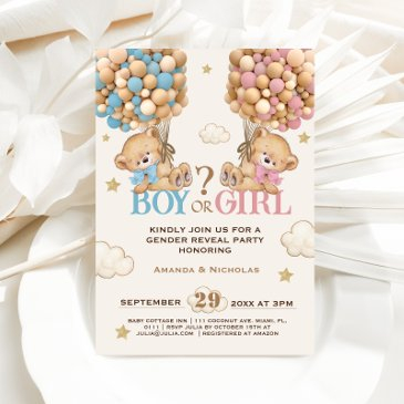 bear pink blue balloons bearly wait gender reveal invitation