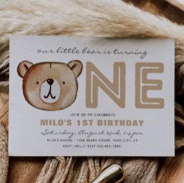Small Bearly One Invitation | Bear Birthday Invitation Front View