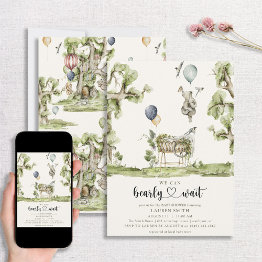 Small Bearly Wait Heart Watercolor Baby Shower Invitation Front View