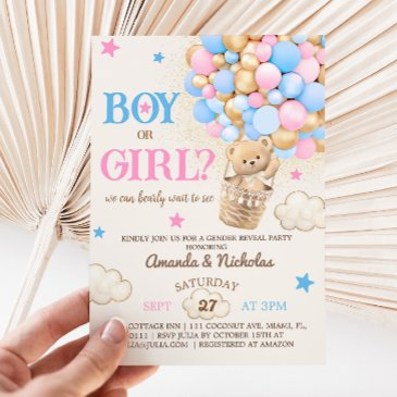 bearly wait teddy bear balloons gender reveal invitation