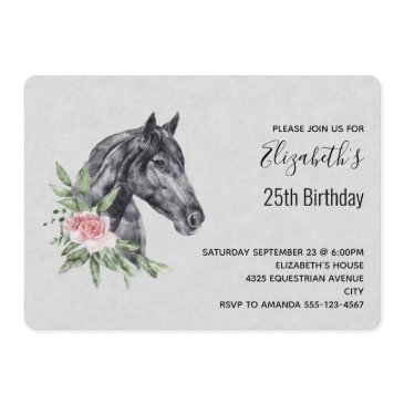 beautiful horse head portrait watercolor birthday invitation