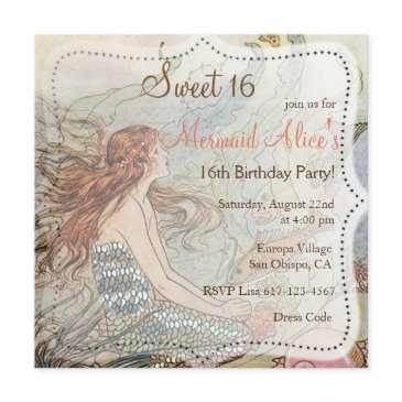 beautiful mermaid vintage sweet 16 birthday invite