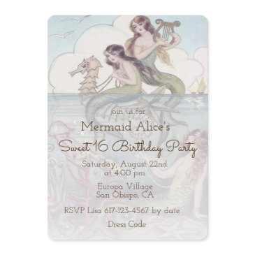 beautiful mermaid vintage sweet 16 birthday invite