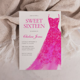 Small Beautiful Pink Dress Sweet Sixteen 16 Party Invitation Front View