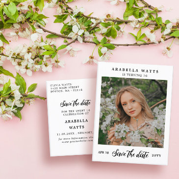 beautiful script sweet 16 photo save the date announcement postinvitations