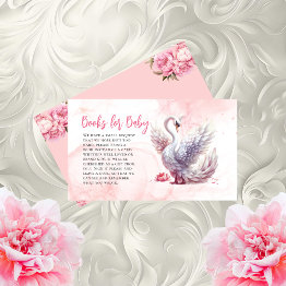 Small Beautiful Swan Floral Baby Shower Books For Baby Enclosure Invitations Front View