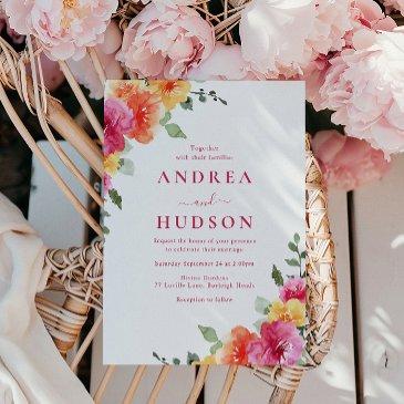 beautiful vibrant spring summer floral wedding invitation