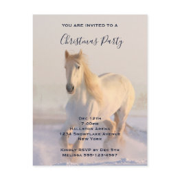 Small Beautiful White Horse In The Snow Photo Christmas Invitation Postinvitations Front View