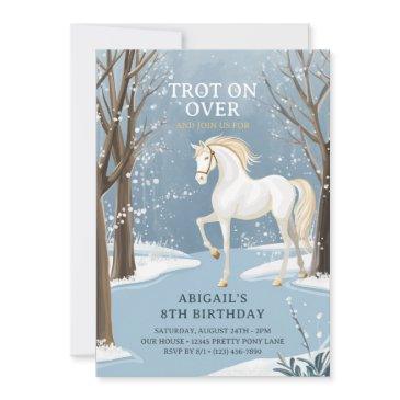 beautiful winter forest snowy white horse birthday invitation