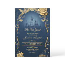 Small Beauty And The Beast Gold Rose Sweet 16 Invitation Front View