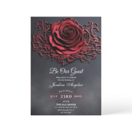 Small Beauty And The Beast Gothic Red Rose Sweet 16 Invitation Front View