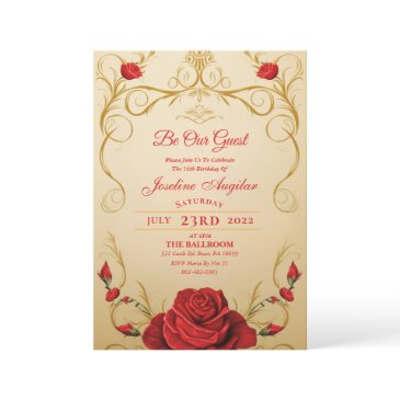 beauty and the beast red rose sweet 16 invitations