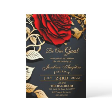 beauty and the beast red rose sweet 16 invitations