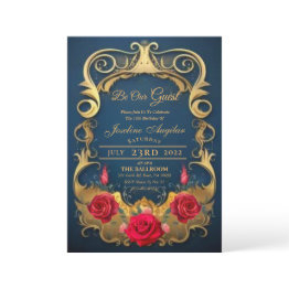 Small Beauty And The Beast Red Rose Sweet 16 Invitations Front View