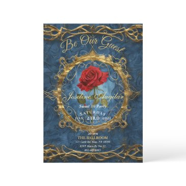 beauty and the beast rose customizable photo sweet invitation