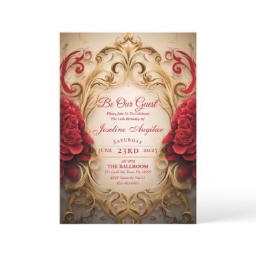 beauty and the beast rose sweet 16 invitation