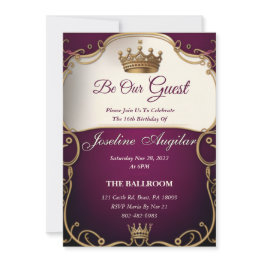 Small Beauty And The Beast Royalty Sweet 16 Invitation Front View