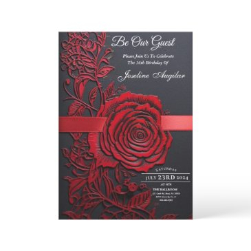 beauty and the beast sweet 16 red rose invitation