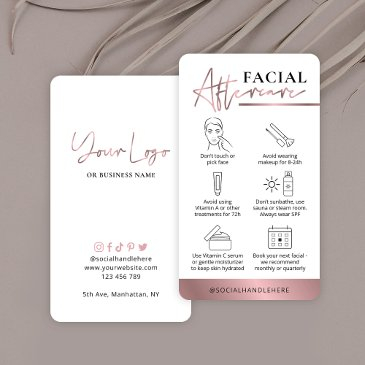 beauty copper rose gold logo facial aftercare business invitations