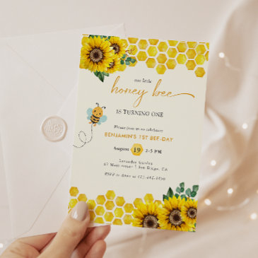bee day birthday baby boy invitation