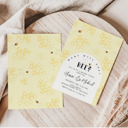 Small Bee Gender Reveal Invitation. What Will Baby Bee Invitation Front View