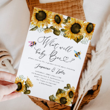 bee sunflower gender reveal party invitation